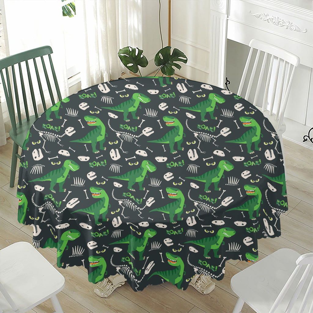 T-Rex And Dino Fossil Pattern Print Waterproof Round Tablecloth