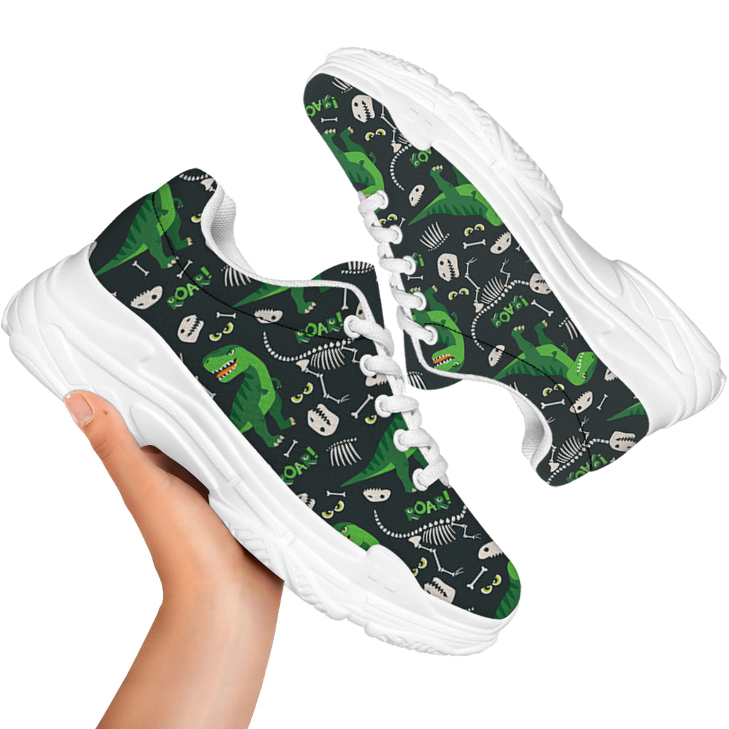 T-Rex And Dino Fossil Pattern Print White Chunky Shoes