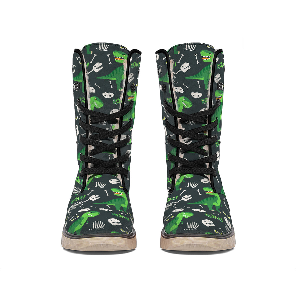 T-Rex And Dino Fossil Pattern Print Winter Boots