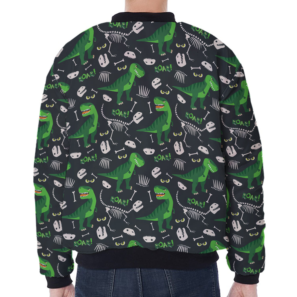 T-Rex And Dino Fossil Pattern Print Zip Sleeve Bomber Jacket