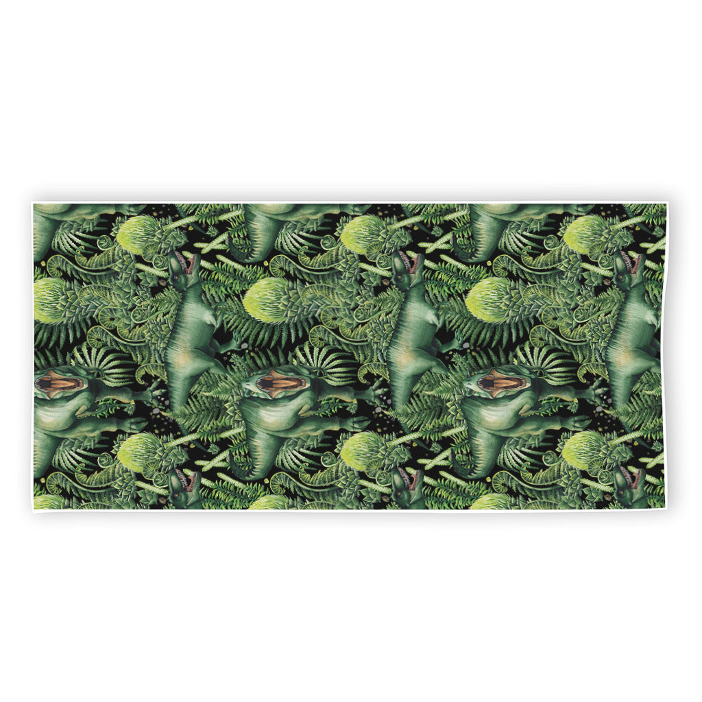 T-Rex Dinosaur And Jurassic Plants Print Beach Towel