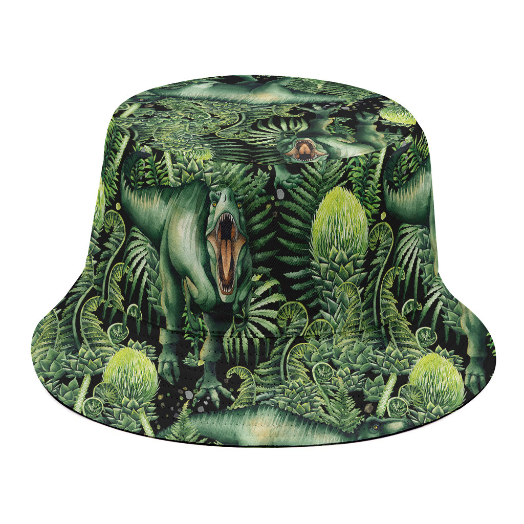 T-Rex Dinosaur And Jurassic Plants Print Bucket Hat