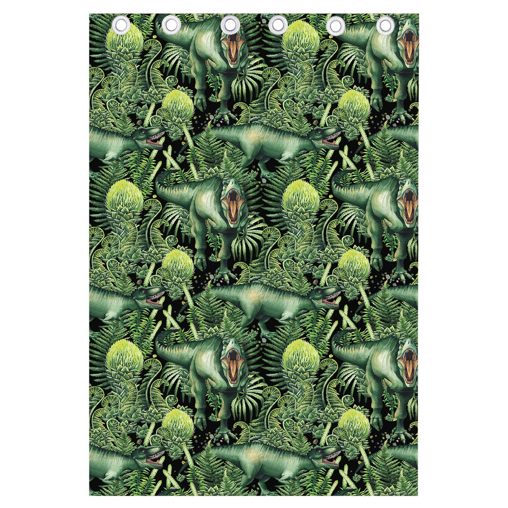 T-Rex Dinosaur And Jurassic Plants Print Curtain
