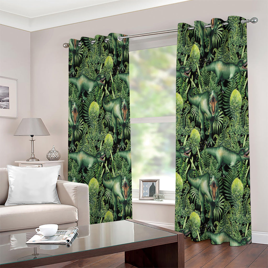 T-Rex Dinosaur And Jurassic Plants Print Extra Wide Grommet Curtains