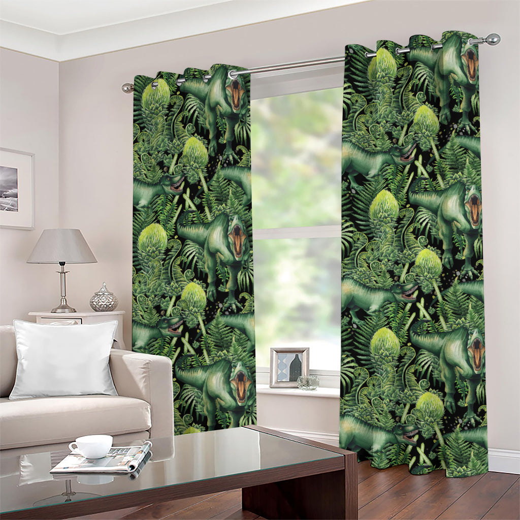 T-Rex Dinosaur And Jurassic Plants Print Grommet Curtains