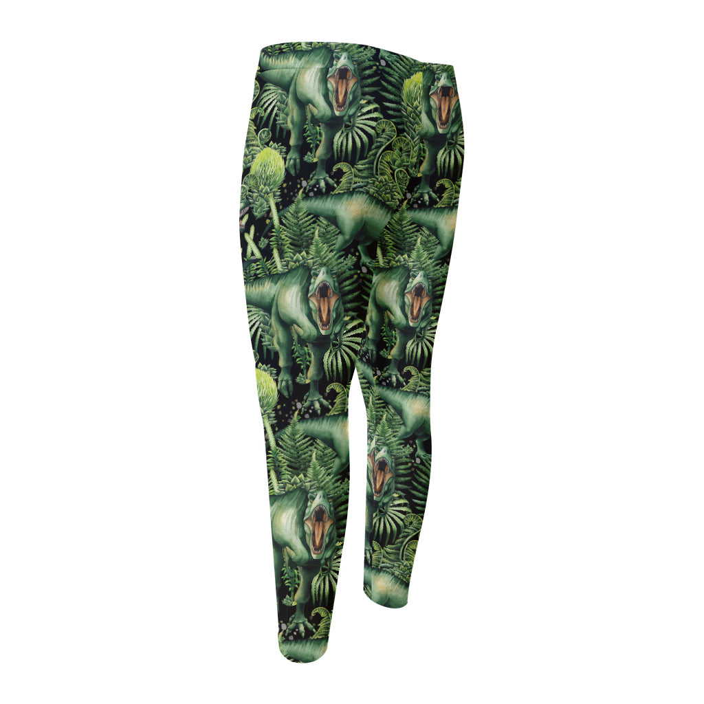 T-Rex Dinosaur And Jurassic Plants Print Men's Compression Pants