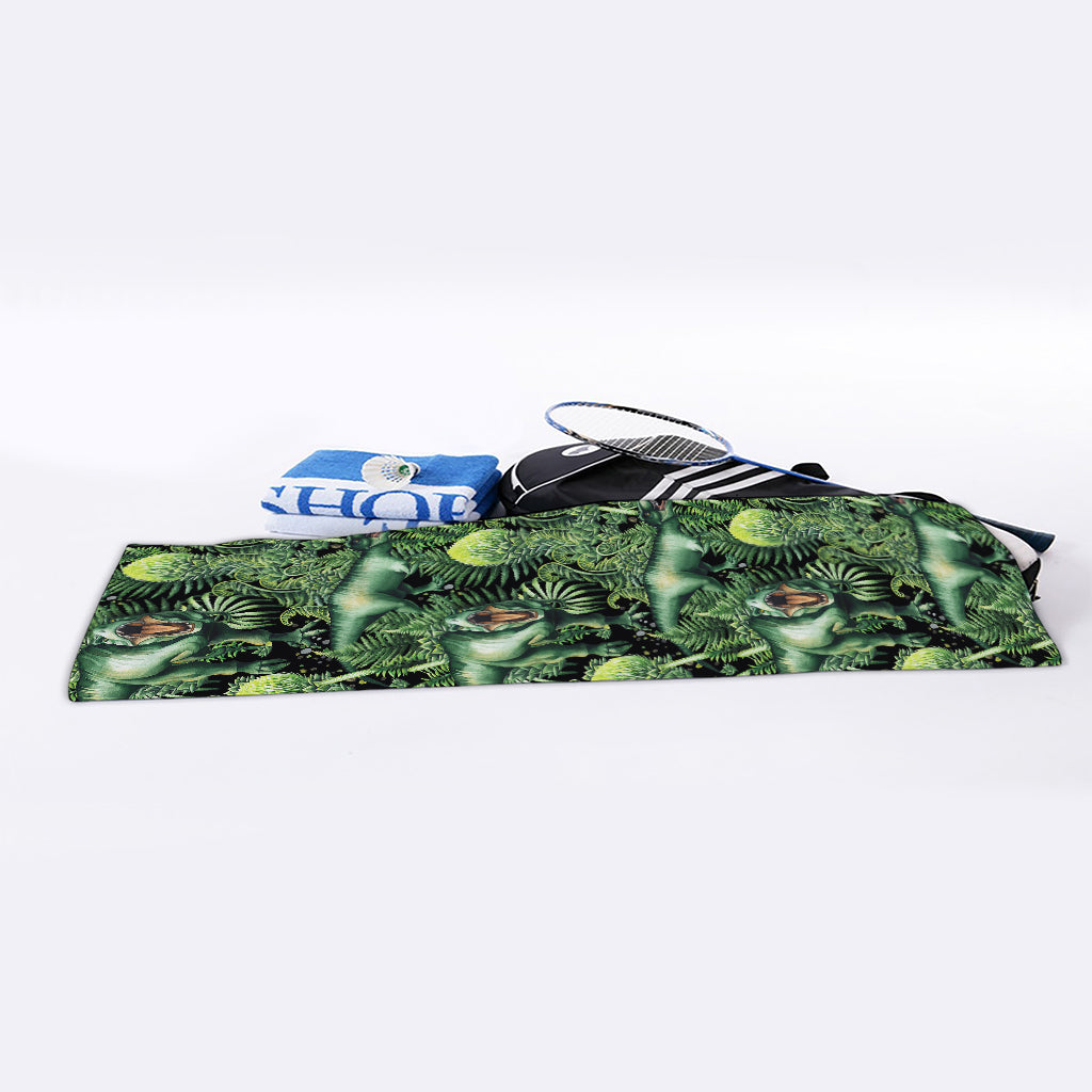 T-Rex Dinosaur And Jurassic Plants Print Sports Towel