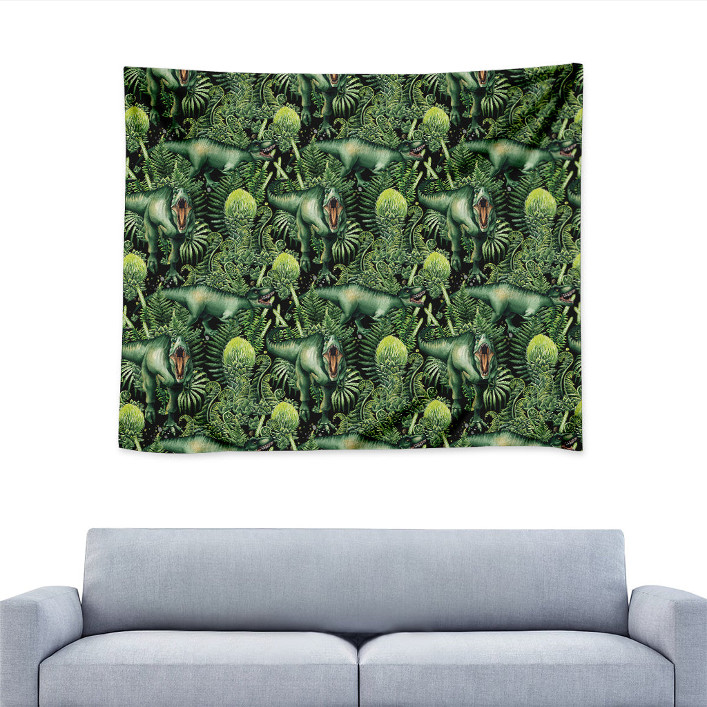 T-Rex Dinosaur And Jurassic Plants Print Tapestry