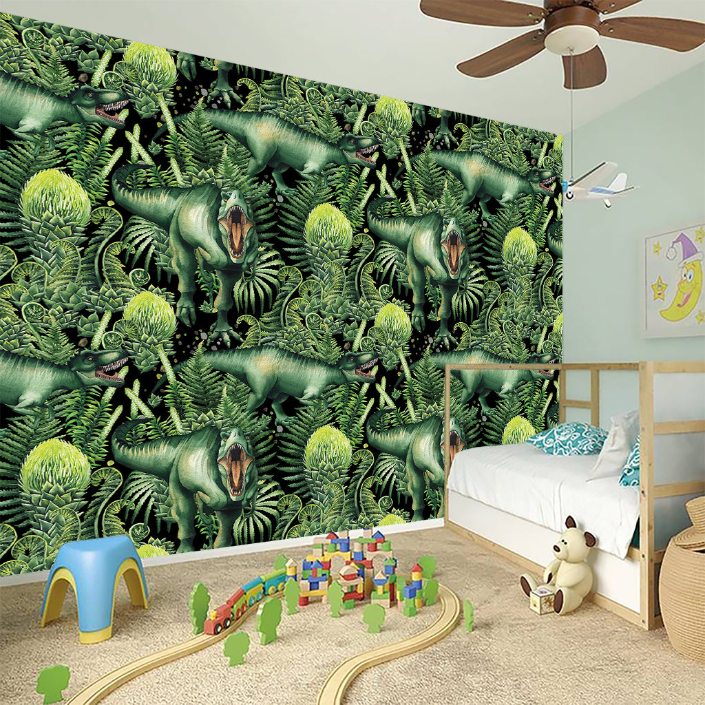 T-Rex Dinosaur And Jurassic Plants Print Wall Sticker