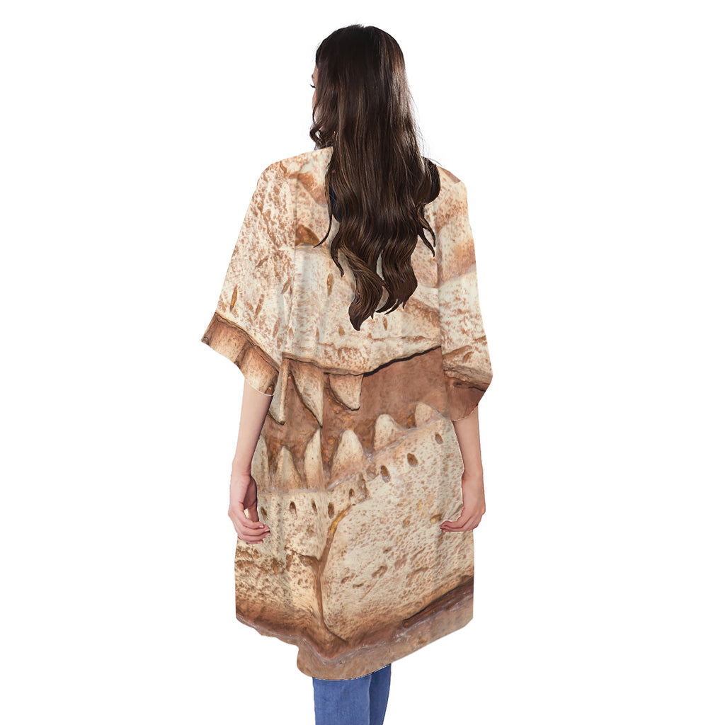 T-Rex Fossil Print Open Front Beach Cover Up