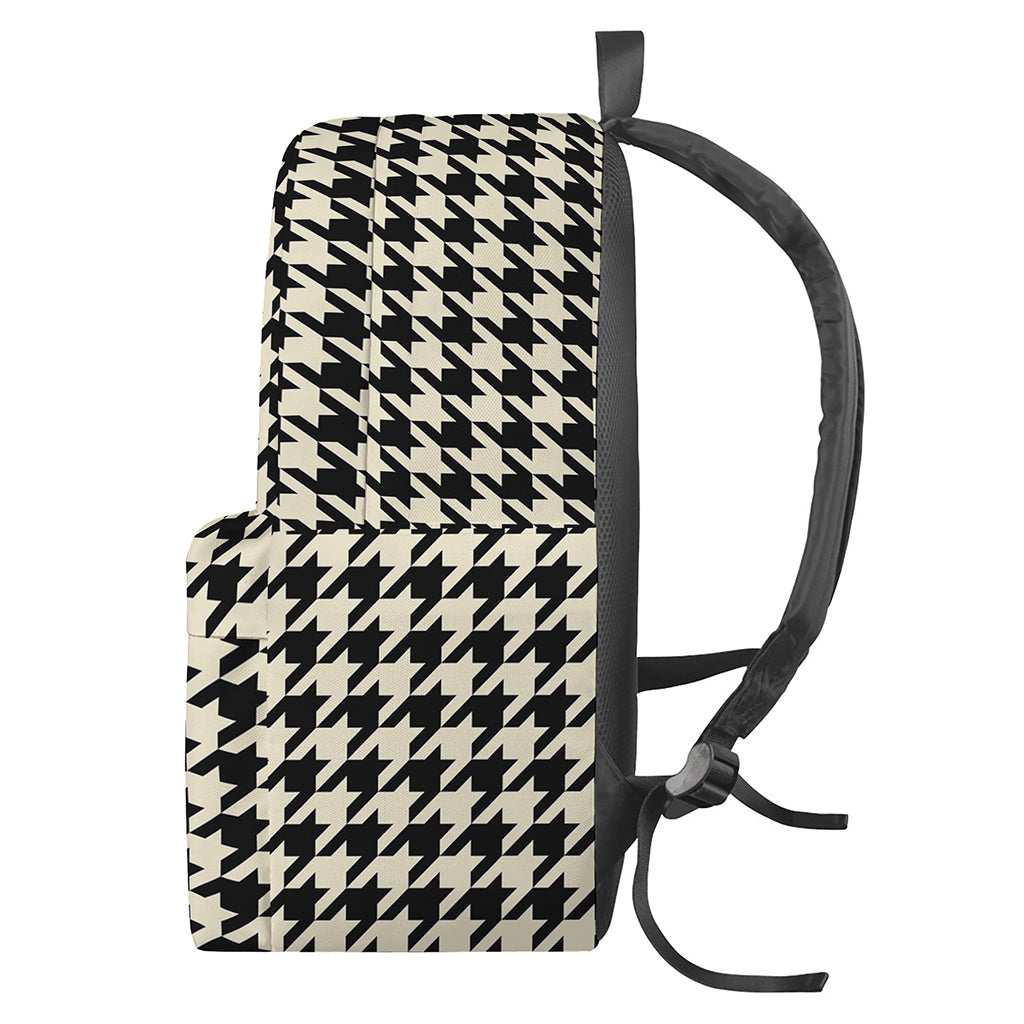 Tan And Black Houndstooth Pattern Print Backpack