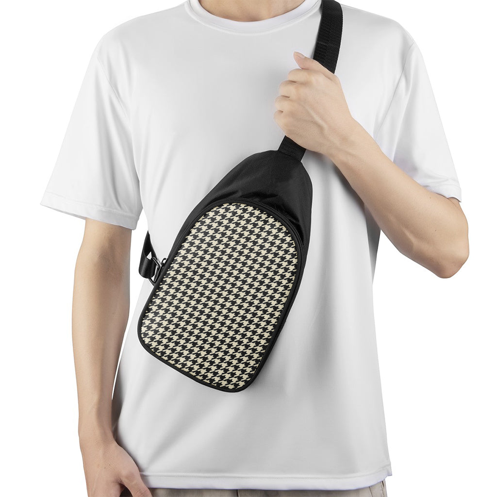Tan And Black Houndstooth Pattern Print Chest Bag