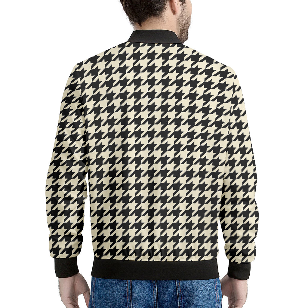 Tan And Black Houndstooth Pattern Print Men's Bomber Jacket
