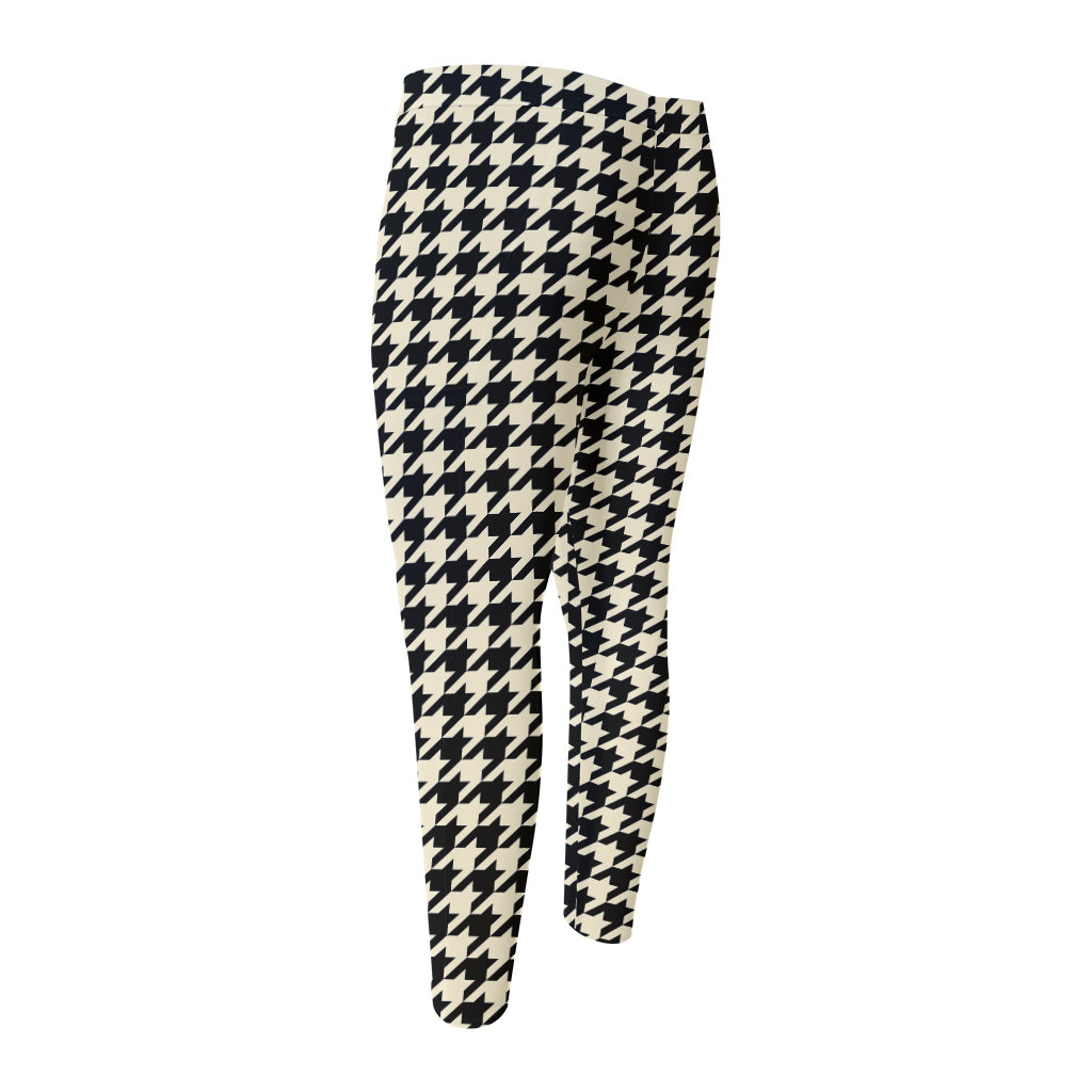 Tan And Black Houndstooth Pattern Print Men's Compression Pants