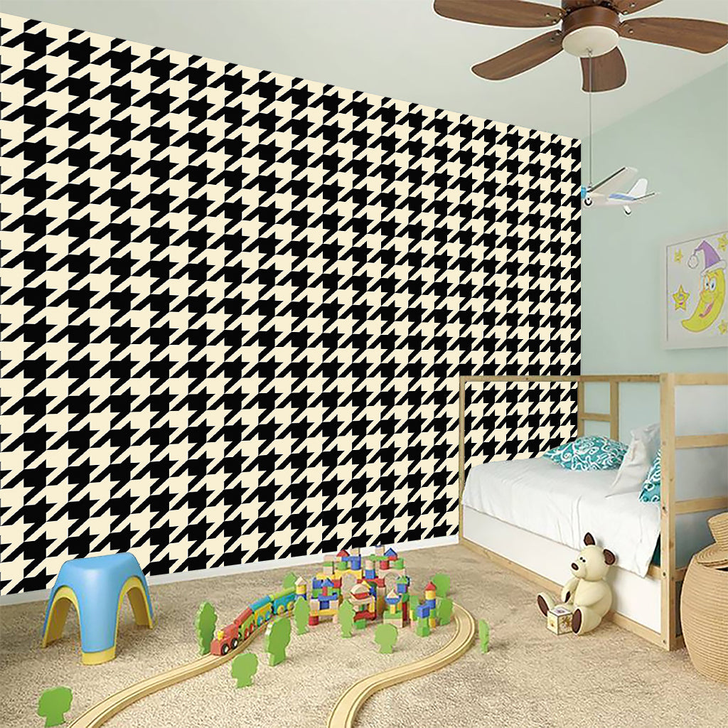 Tan And Black Houndstooth Pattern Print Wall Sticker