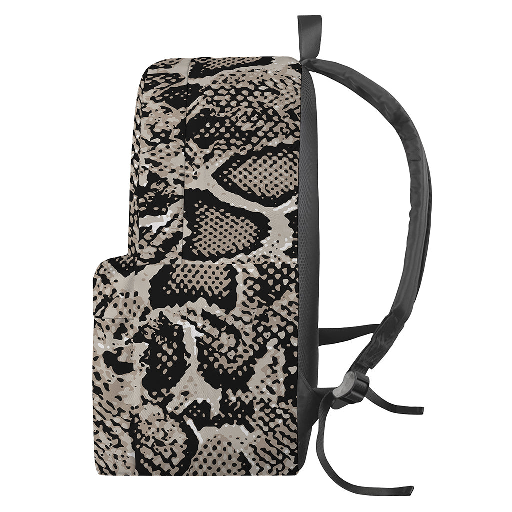 Tan And Black Snakeskin Print Backpack