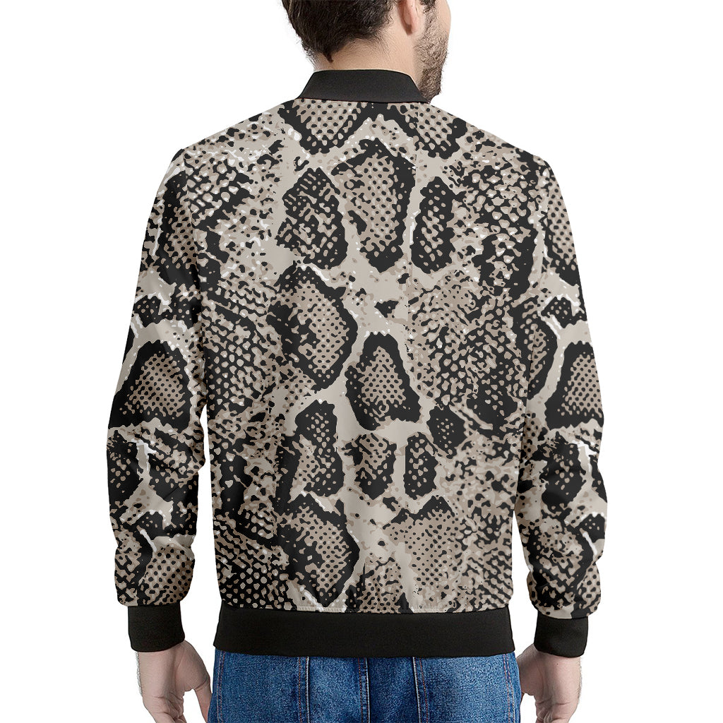 Tan And Black Snakeskin Print Men's Bomber Jacket