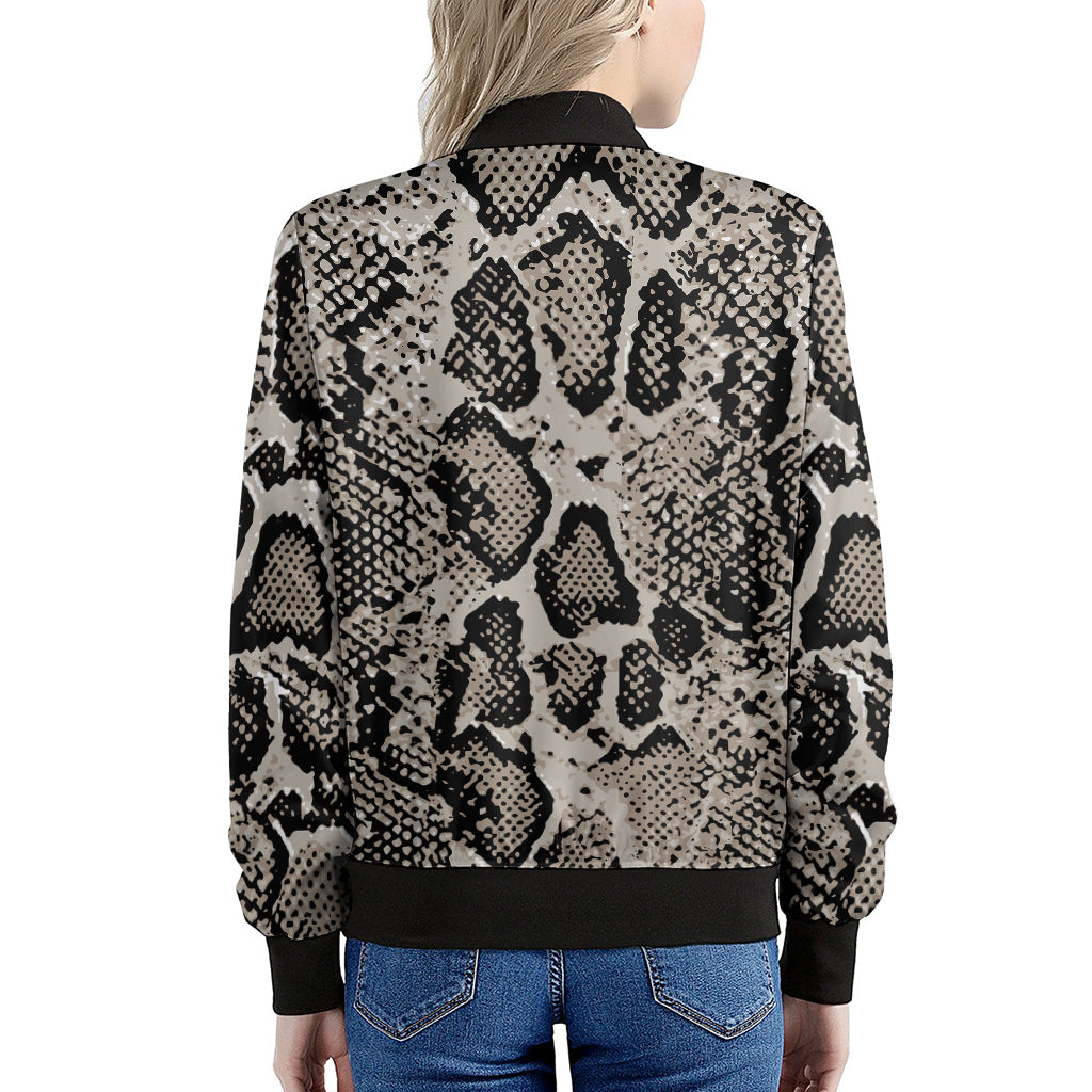 Tan And Black Snakeskin Print Women's Bomber Jacket