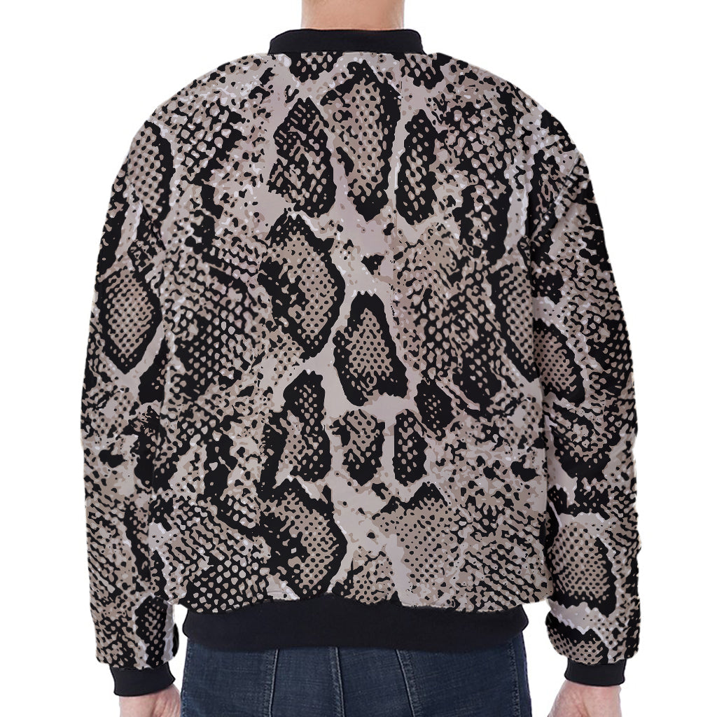 Tan And Black Snakeskin Print Zip Sleeve Bomber Jacket
