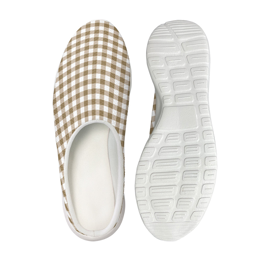 Tan And White Gingham Pattern Print Mesh Casual Shoes