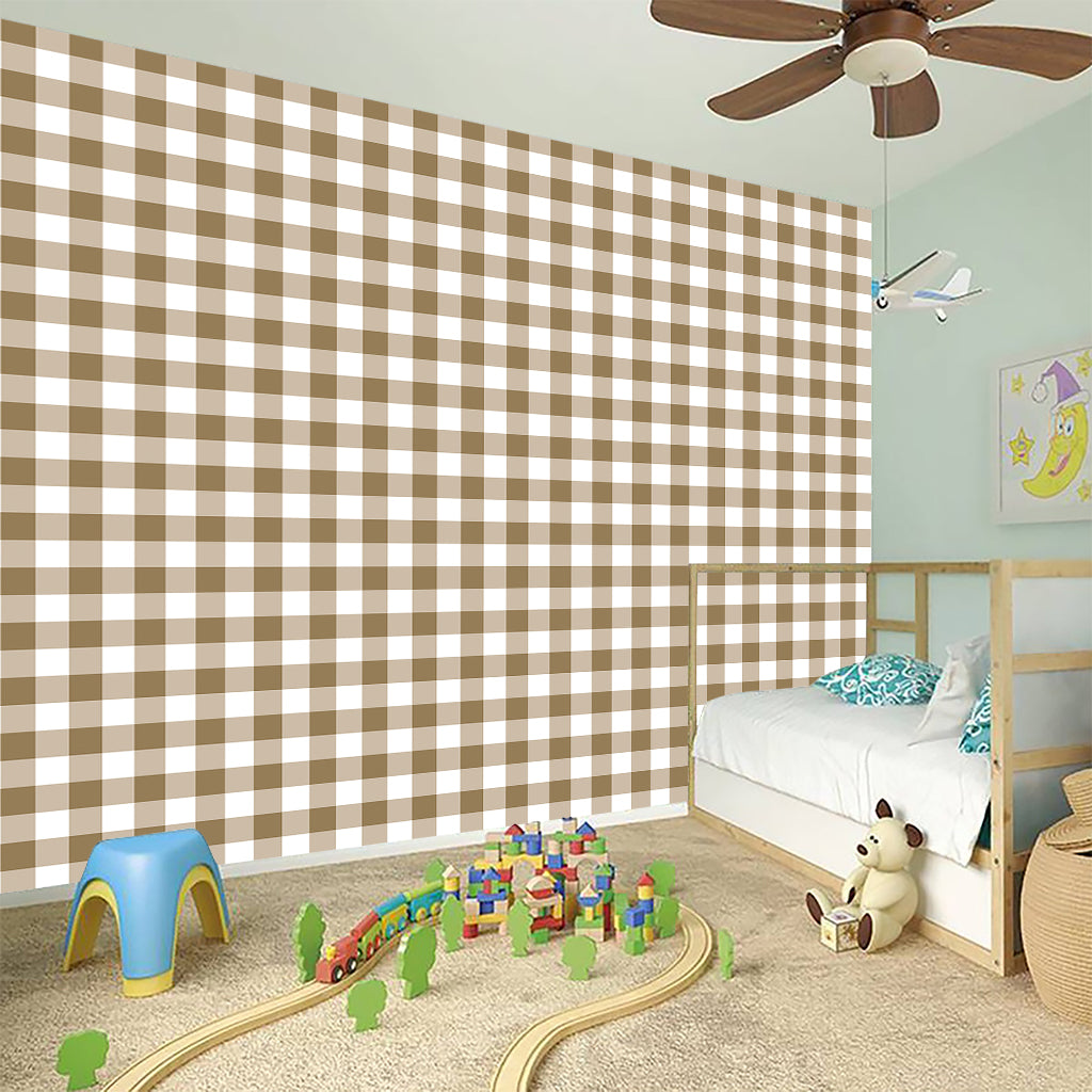 Tan And White Gingham Pattern Print Wall Sticker