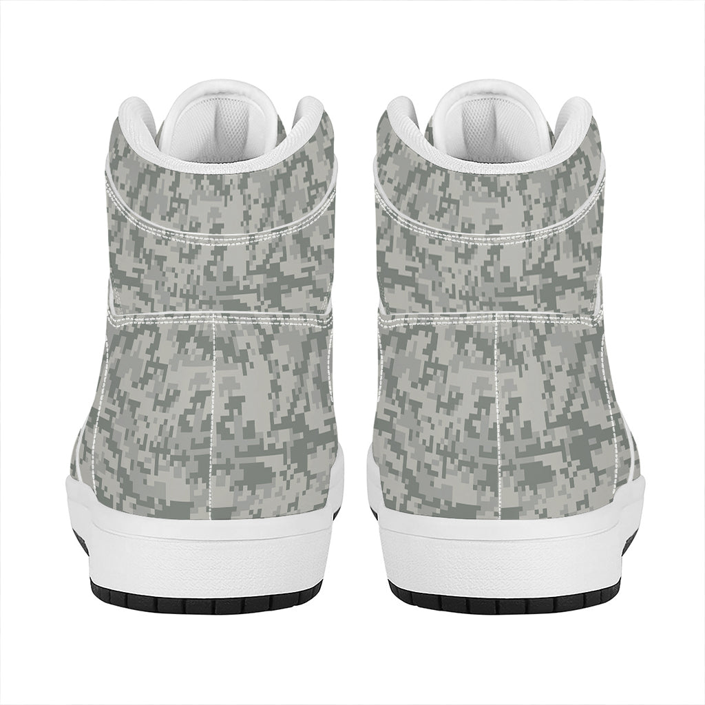 Tan Digital Camo Pattern Print High Top Leather Sneakers