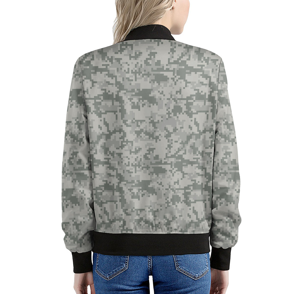 Tan Digital Camo Pattern Print Women's Bomber Jacket