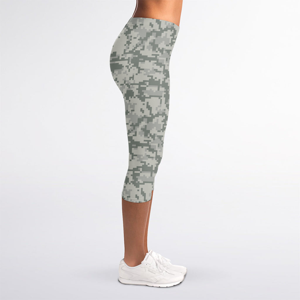 Tan Digital Camo Pattern Print Women's Capri Leggings