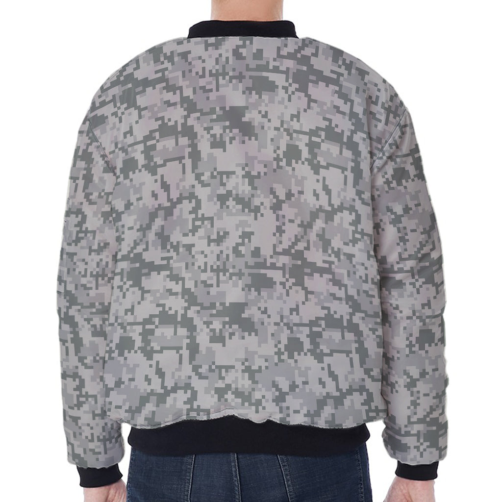 Tan Digital Camo Pattern Print Zip Sleeve Bomber Jacket