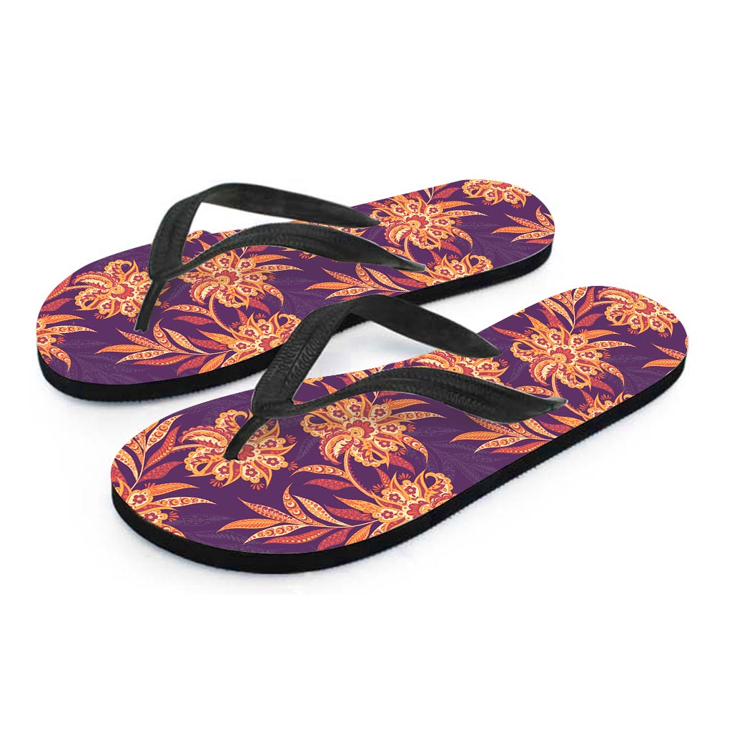 Tangerine Floral Bohemian Pattern Print Flip Flops