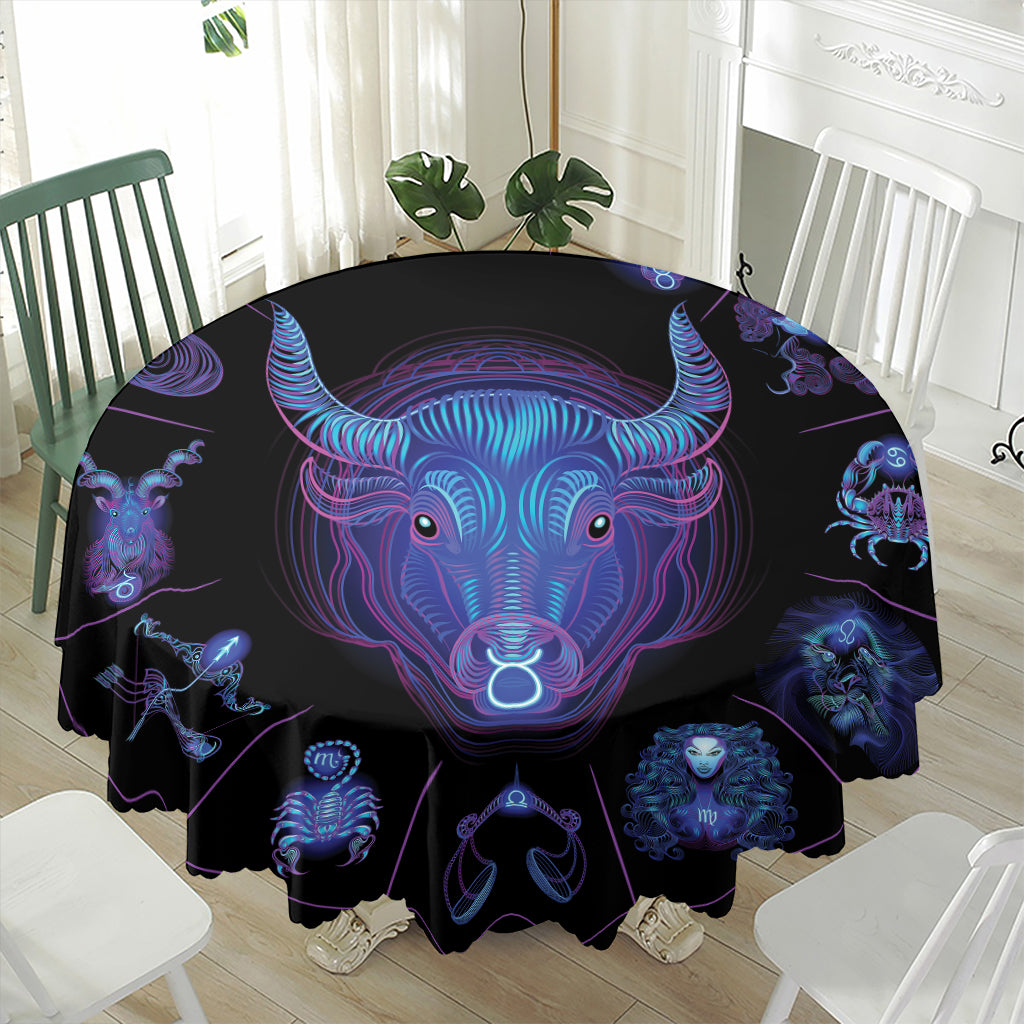 Taurus And Astrological Signs Print Waterproof Round Tablecloth