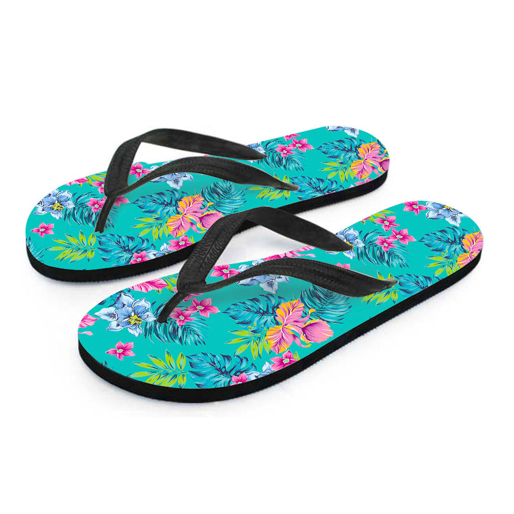 Teal Aloha Tropical Pattern Print Flip Flops