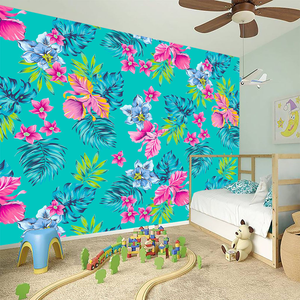Teal Aloha Tropical Pattern Print Wall Sticker