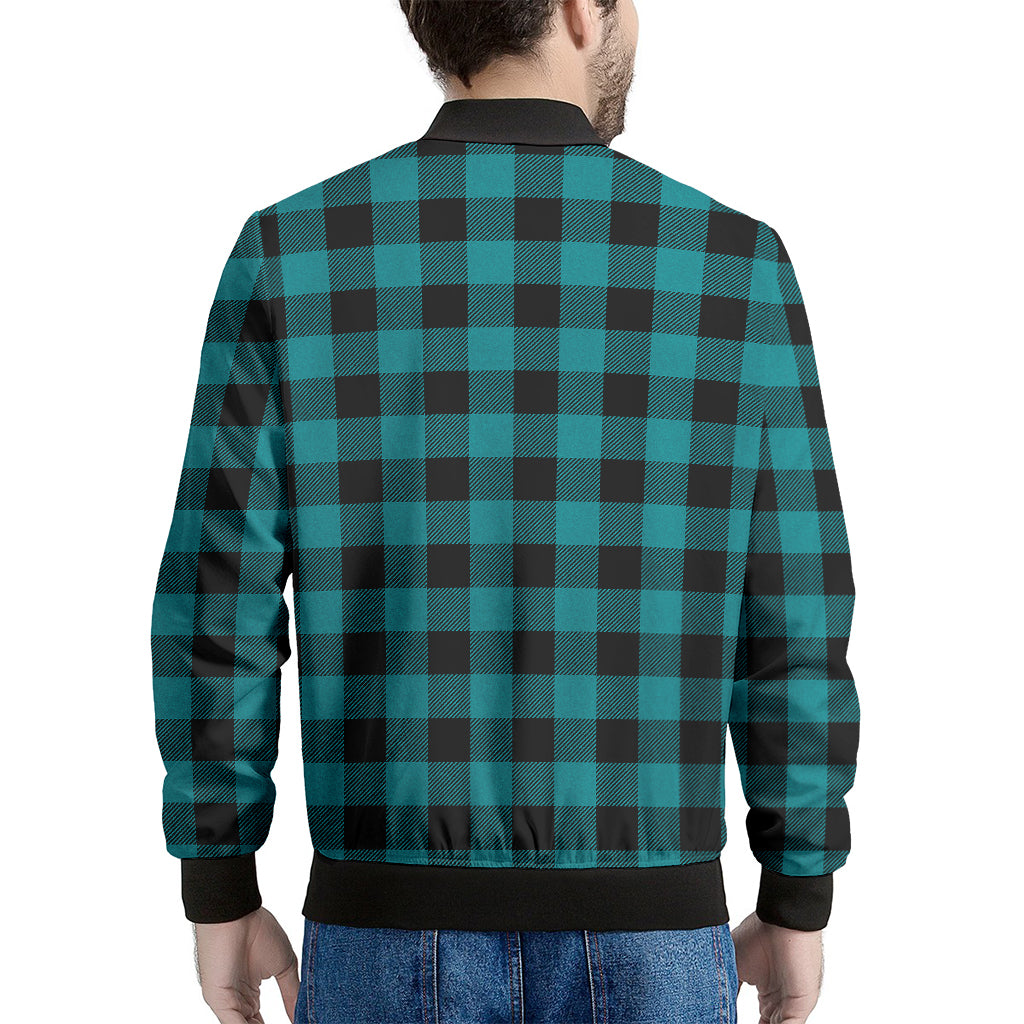 Teal And Black Buffalo Check Print Men's Bomber Jacket