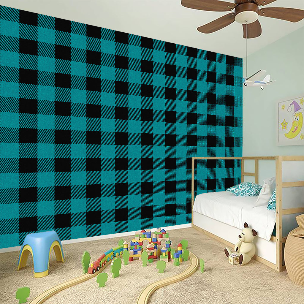 Teal And Black Buffalo Check Print Wall Sticker