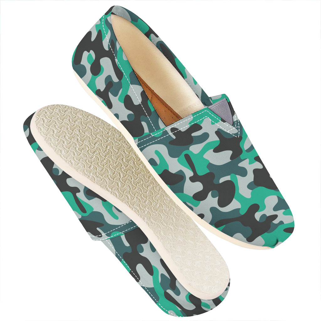 Teal And Black Camouflage Print Casual Shoes