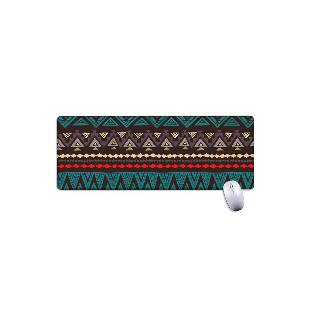 Teal And Brown Aztec Pattern Print Extended Mouse Pad