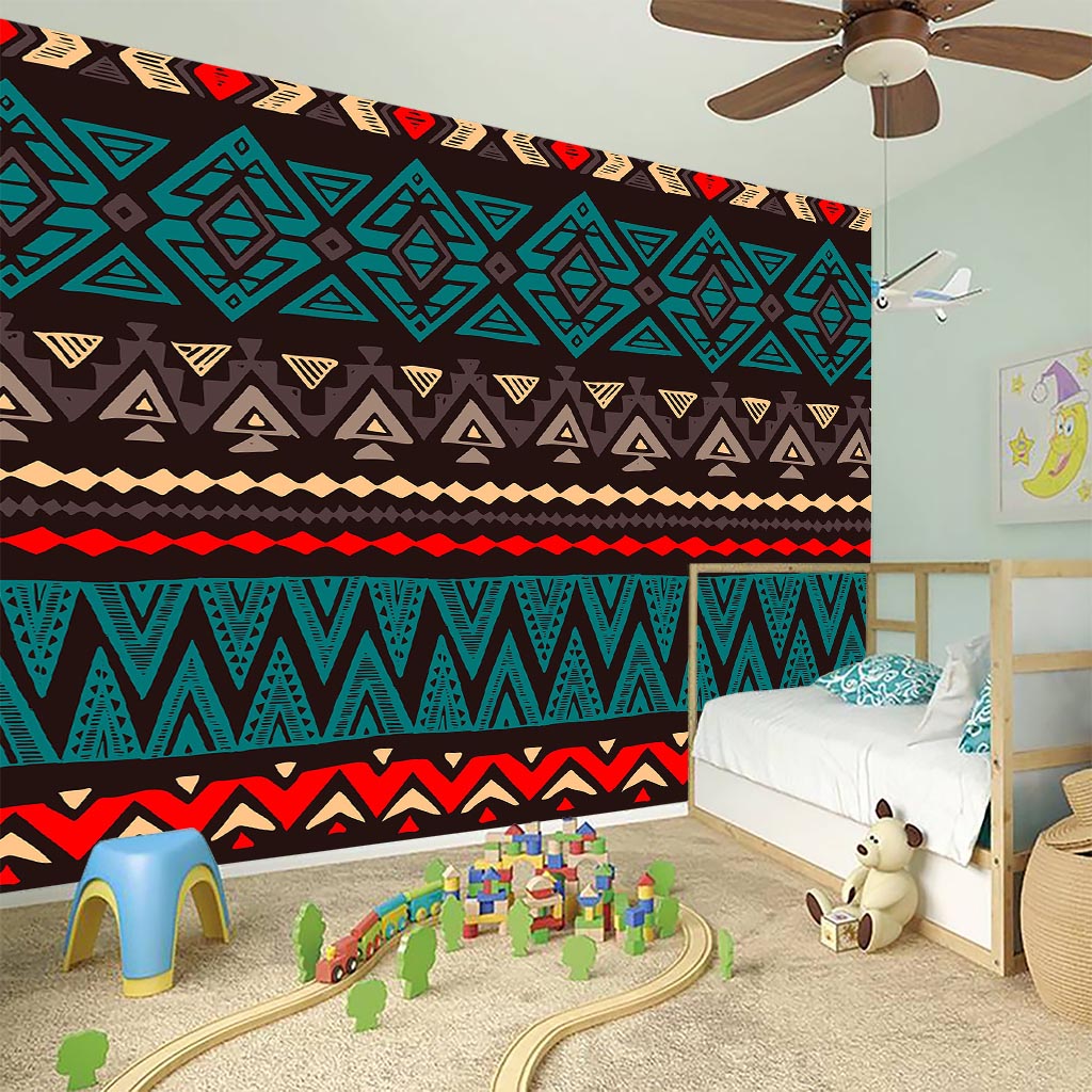Teal And Brown Aztec Pattern Print Wall Sticker