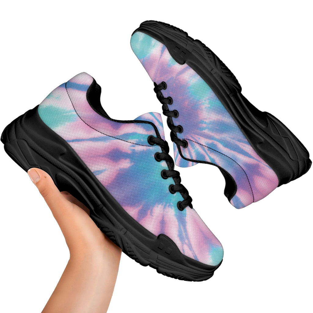 Teal And Pink Tie Dye Print Black Chunky Shoes