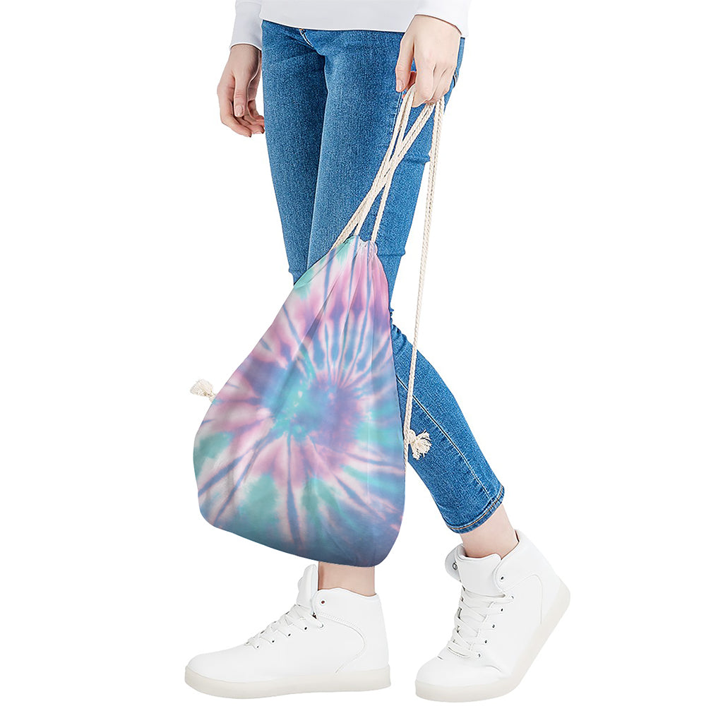 Teal And Pink Tie Dye Print Drawstring Bag