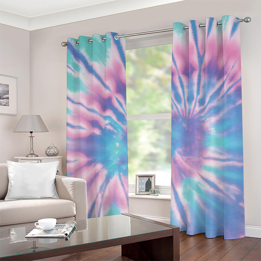 Teal And Pink Tie Dye Print Grommet Curtains