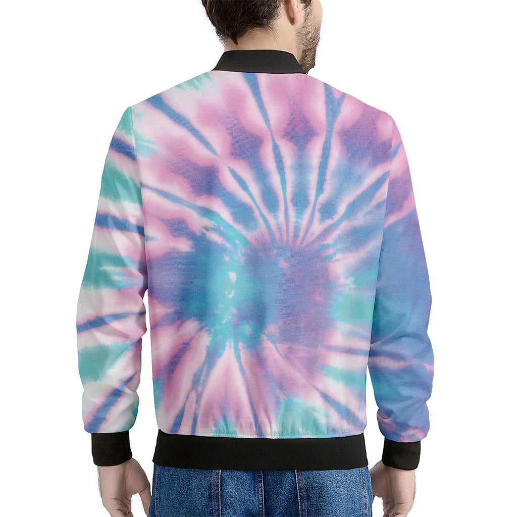 Teal And Pink Tie Dye Print Men's Bomber Jacket