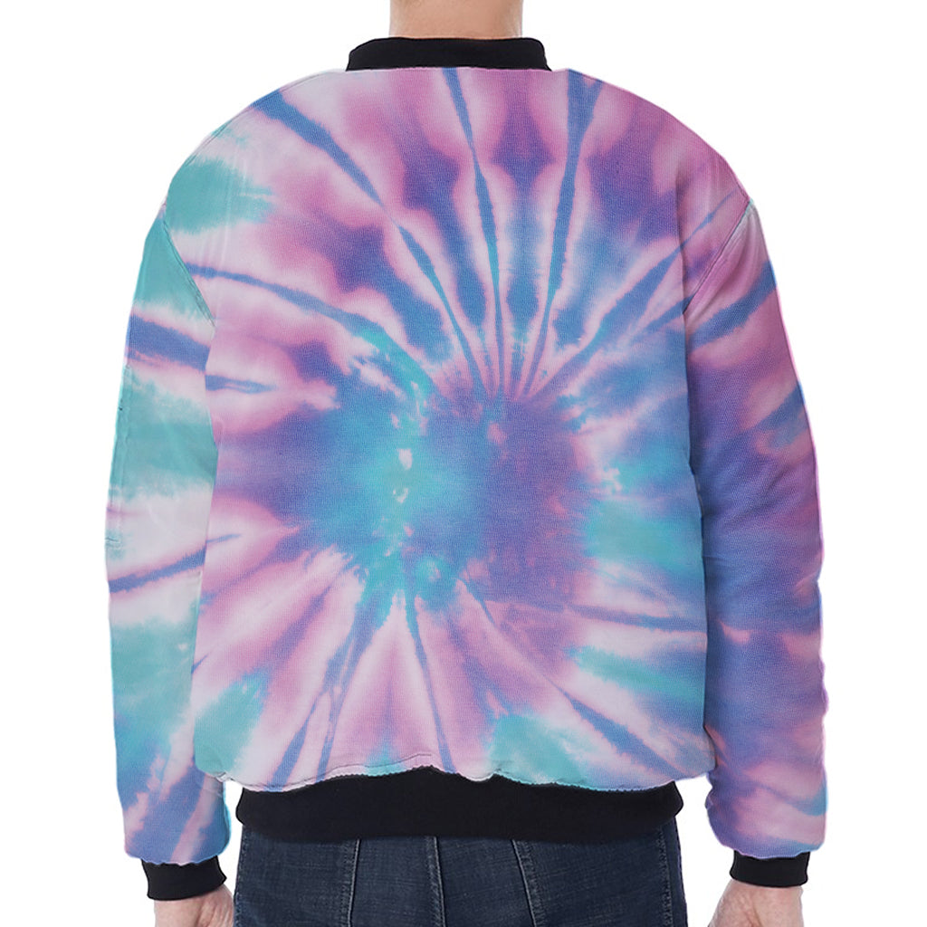 Teal And Pink Tie Dye Print Zip Sleeve Bomber Jacket