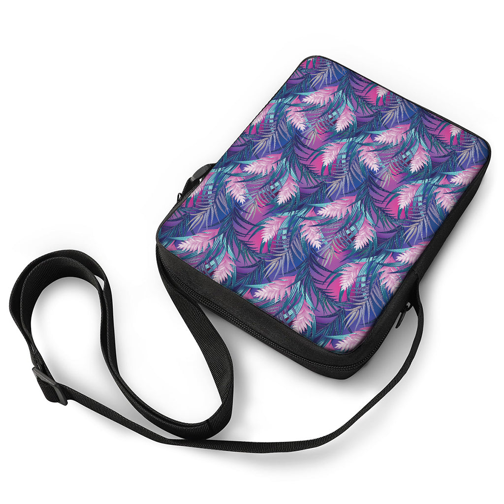 Teal And Pink Tropical Floral Print Rectangular Crossbody Bag
