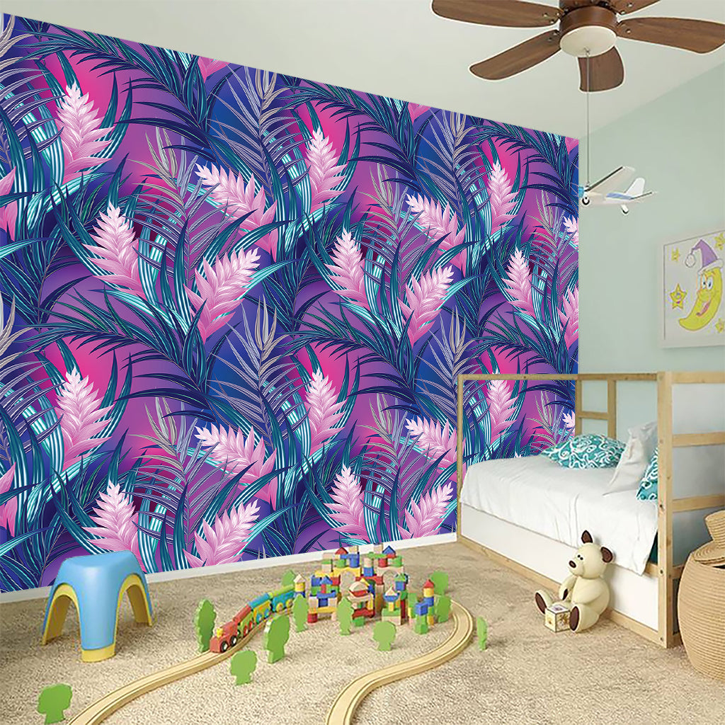 Teal And Pink Tropical Floral Print Wall Sticker