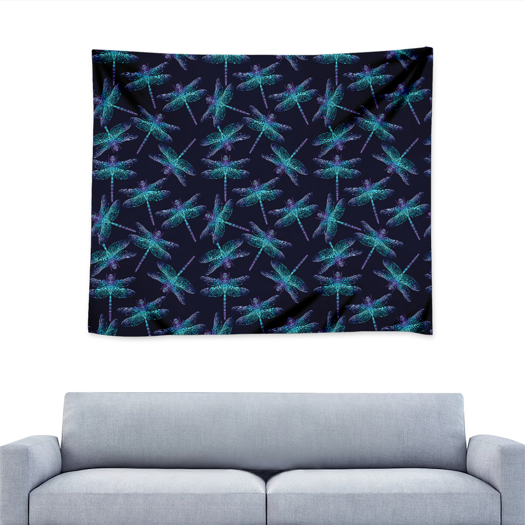 Teal And Purple Dragonfly Pattern Print Tapestry