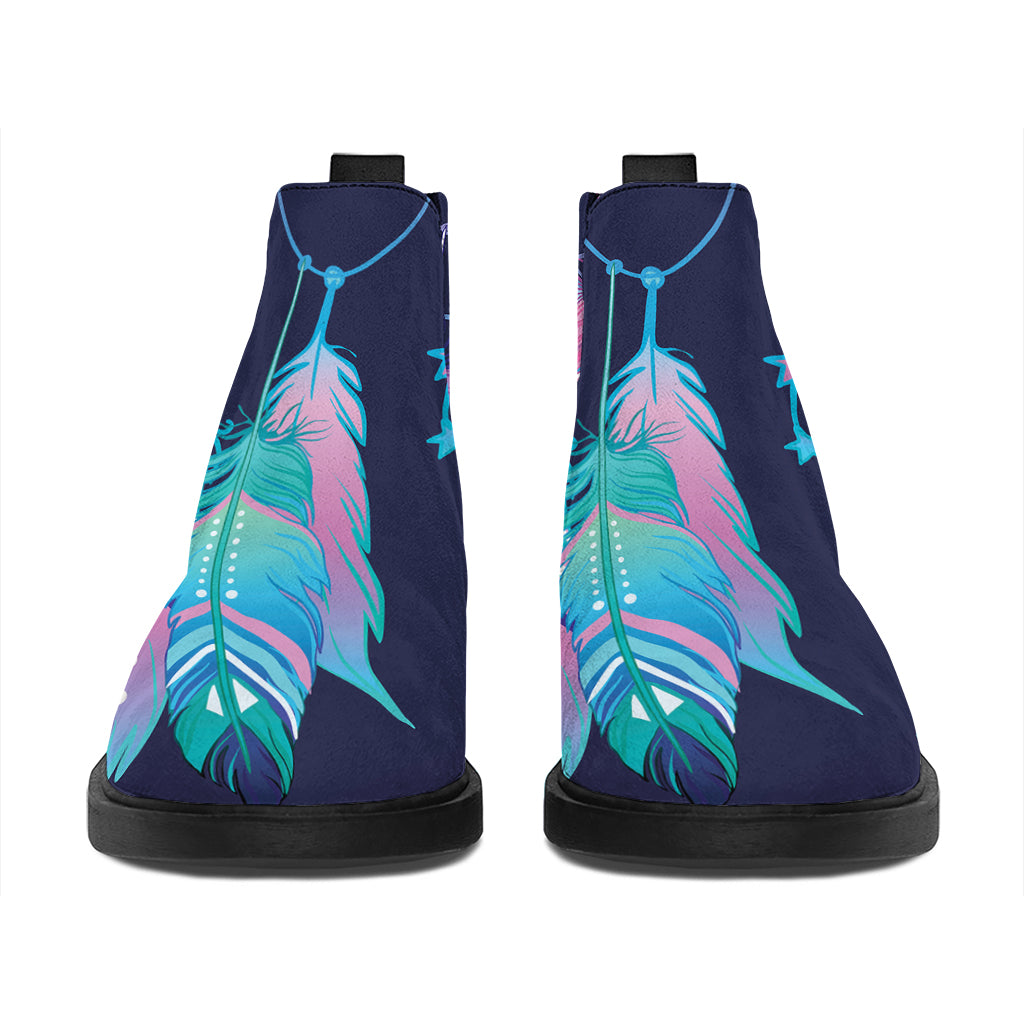Teal And Purple Dream Catcher Print Flat Ankle Boots