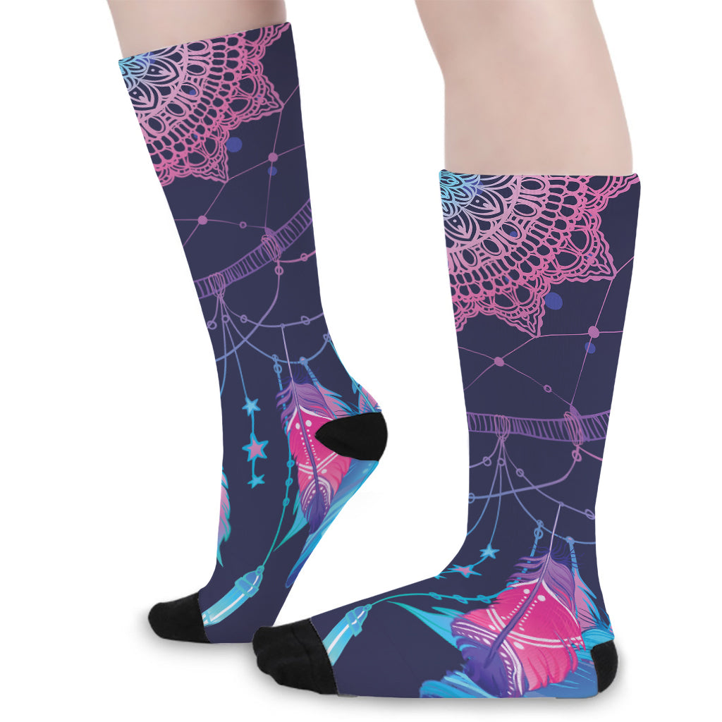 Teal And Purple Dream Catcher Print Long Socks