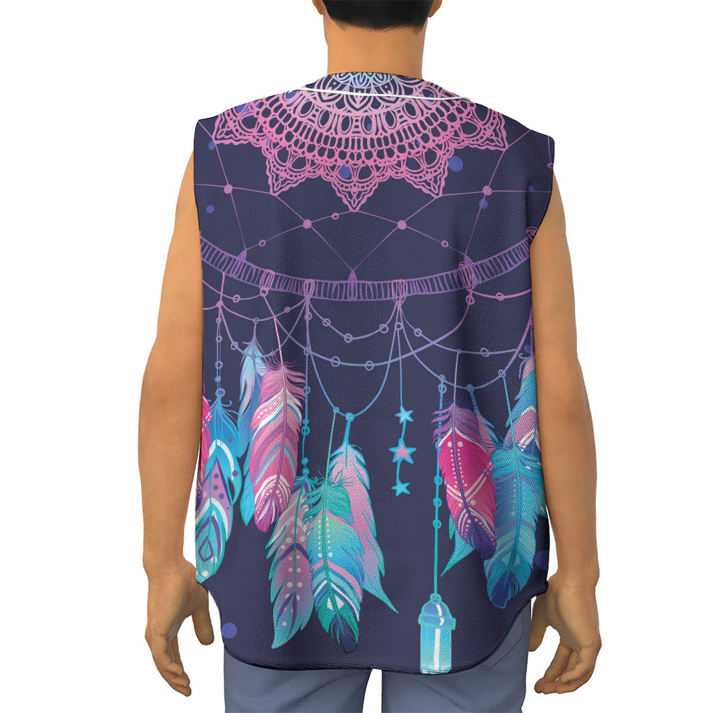 Teal And Purple Dream Catcher Print Sleeveless Baseball Jersey