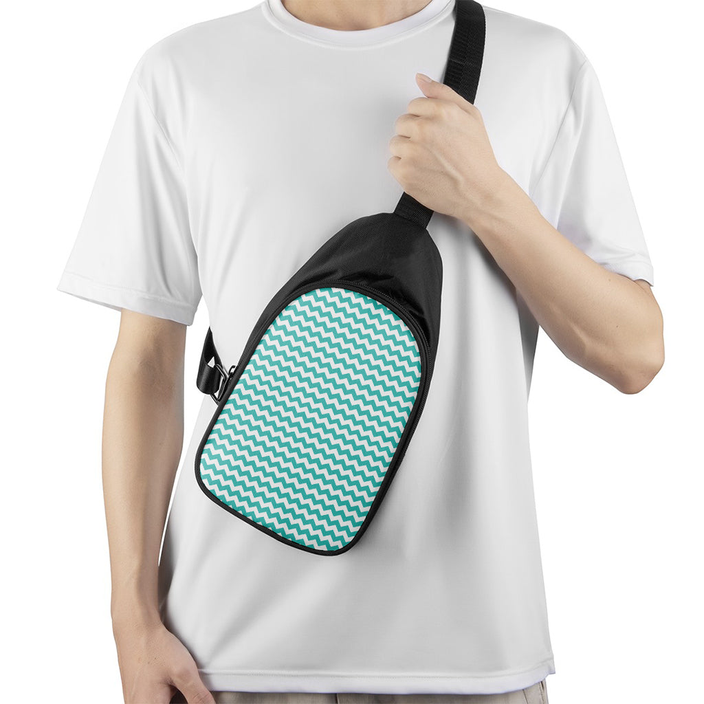 Teal And White Chevron Pattern Print Chest Bag
